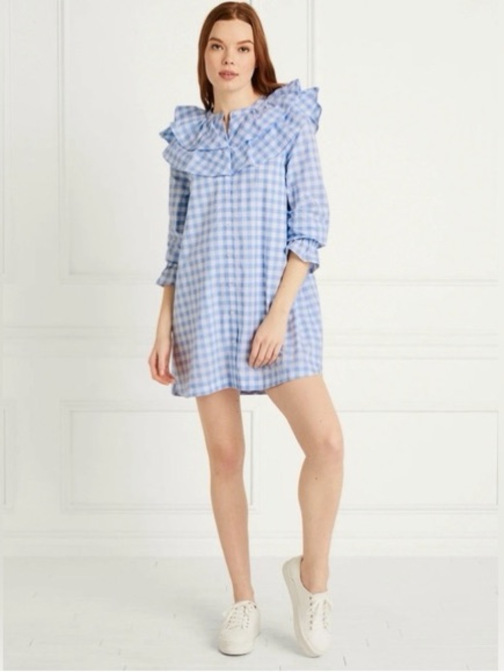 Hill House Colette Dress in Blue Gingham Check, Size Large